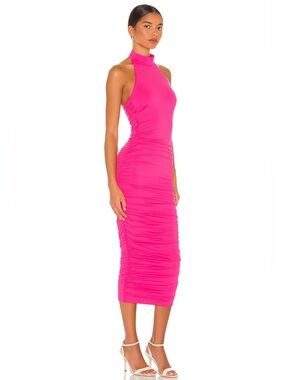 superdown Mallory High-Neck Midi Dress in Hot Pink